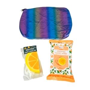 3-Piece Makeup Bag & Sponges + Orange Scented Hand Wipe…